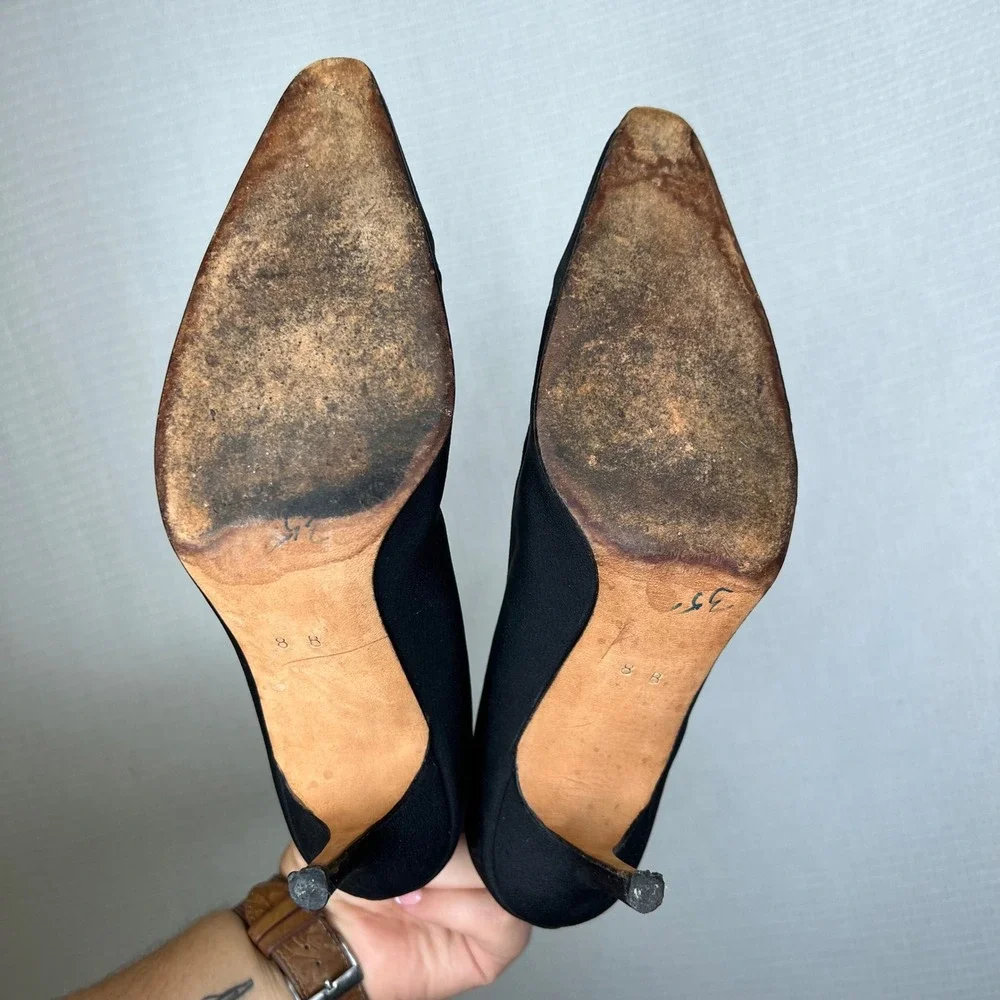 Pancaldi 1888 Women's Black Heels Pointed Toe Classic Pumps Dress‎ Shoes 8B - Picture 5 of 9
